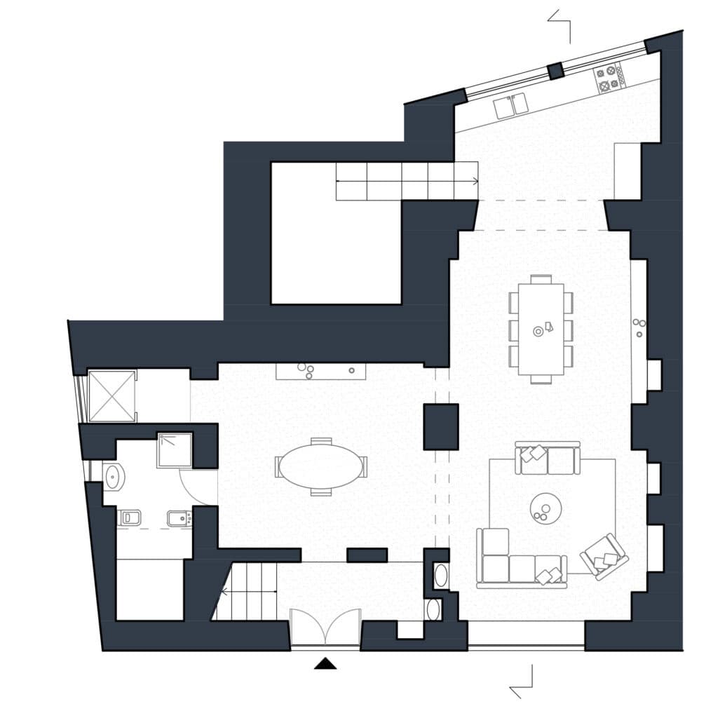 Pianta dettagliata del layout del Palazzo TD con zone residenziali e servizi.